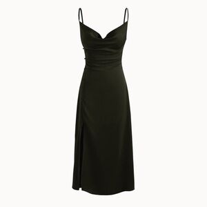 NWT Cider Satin Black Cowl Neck Midi Dress with Slit